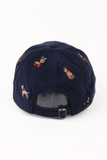 Navy Christmas Dogs Embroidered Corduroy Cap