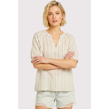 Tan & White Stripe Notch Top
