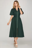 Hunter Green Zipper Midi Dress