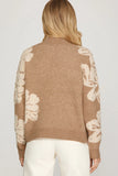 Brown & Cream Floral Sparkle Sweater