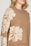 Brown & Cream Floral Sparkle Sweater