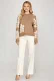 Brown & Cream Floral Sparkle Sweater