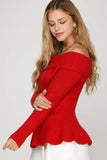 Red Off the Shoulder Sweater