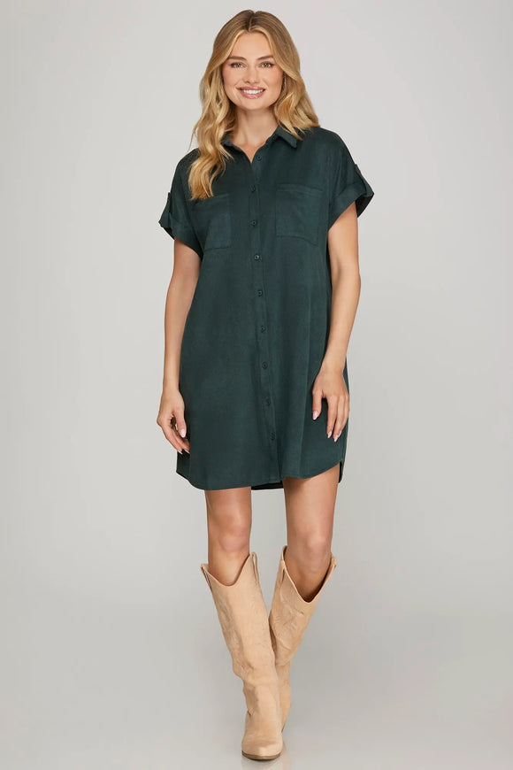 Soft Teal Collared Pocket Front Dress