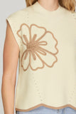 Ivory & Brown Flower Sleeveless Sweater
