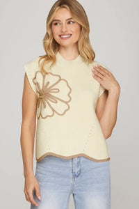 Ivory & Brown Flower Sleeveless Sweater