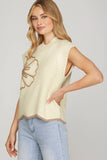 Ivory & Brown Flower Sleeveless Sweater