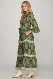 Olive Paisley Midi Dress
