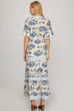 Blue Paisley & Stripe Maxi Dress
