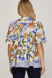 Blue Floral Contrast Hem Top