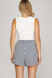 Blue & White Striped Elastic Shorts