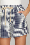 Blue & White Striped Elastic Shorts