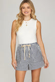 Blue & White Striped Elastic Shorts