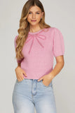 Pink Bow Puff Sleeve Top