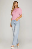 Pink Bow Puff Sleeve Top