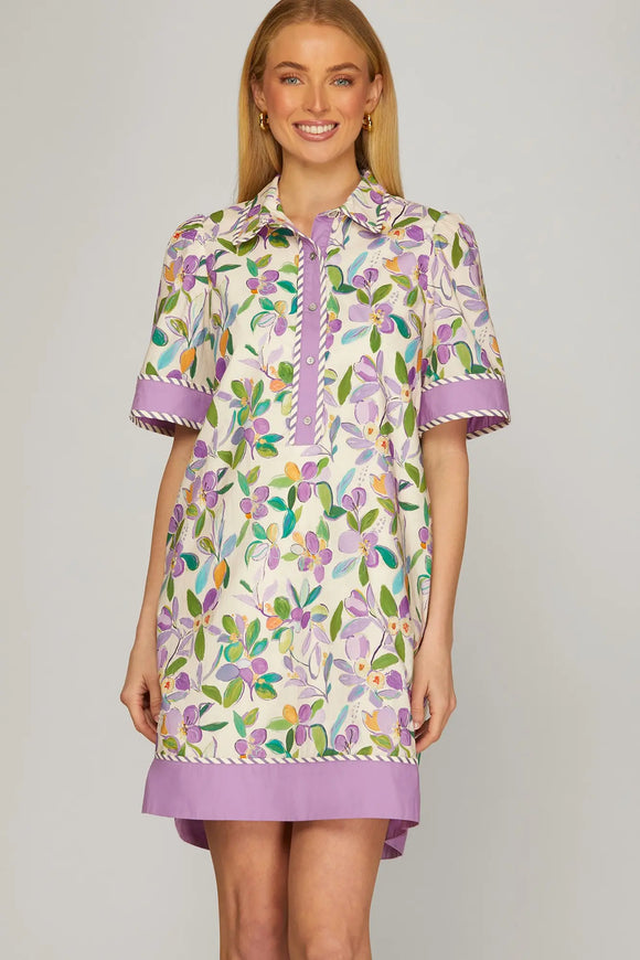 women's purple floral dress Rochelle Women's Long Sleeve Tie Waist Tiered Dress, Blurred Floral   Buffalo Jeans