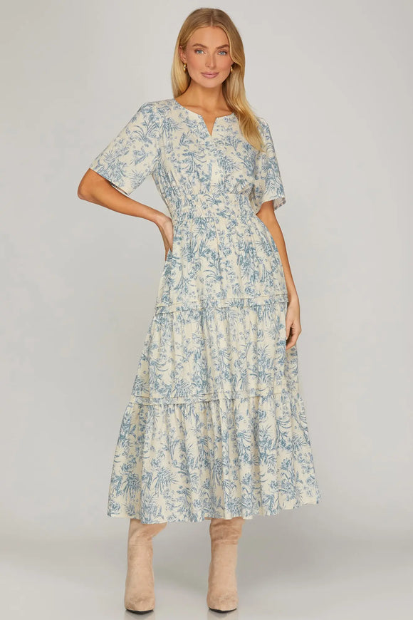 Light Blue Floral Midi Dress
