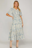 Light Blue Floral Midi Dress