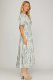 Light Blue Floral Midi Dress