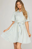 Baby Blue Short Sleeve Stripe Dress