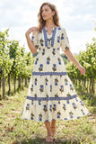 Cream Floral Contrast Seam Midi Dress