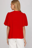 Red Tie Front Smocked Top