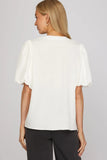 White Tie Front Smocked Top
