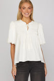 White Tie Front Smocked Top