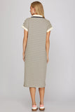 Navy Striped Collared Midi Dress