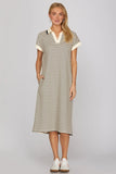 Navy Striped Collared Midi Dress