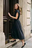 Charcoal Navy -  Collared Zip Up Midi Dress