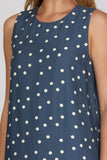 Navy Polka Dot Sleeveless Midi Dress