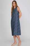 Navy Polka Dot Sleeveless Midi Dress