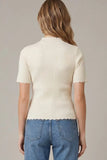 Cream Scalloped Mock Neck