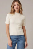 Cream Scalloped Mock Neck