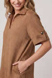 Caramel Collared Dress With Pockets