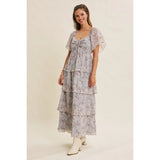 Baby Blue Floral Tiered Ruffle Midi Dress