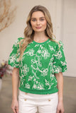 Green Floral Embroidered Top