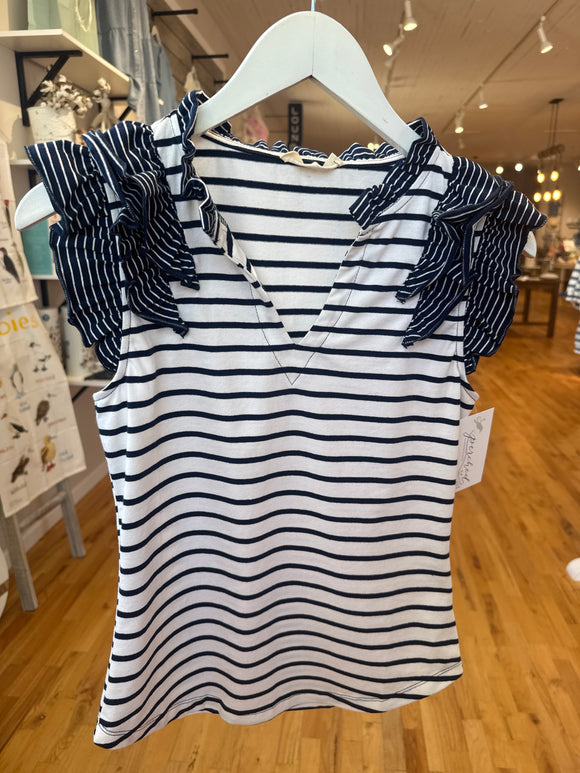 Navy Stripe Ruffle Tank