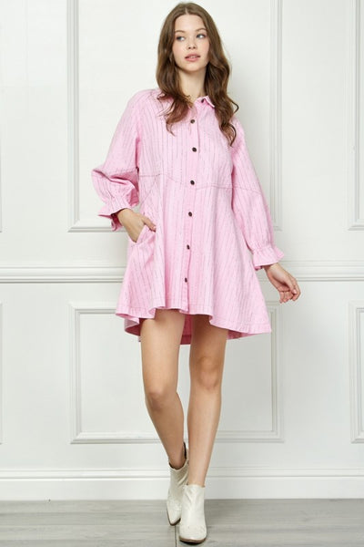 white christmas dresses Pink Pinstripe Rhinestone Denim Dress – Fashion Cupcake