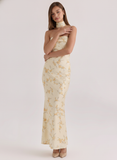 Cream Floral Maxi Dress with Scarf
