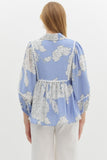 Blue & White Floral 3/4 Sleeve Top