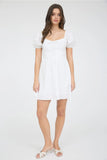 White Puff Sleeve Lace Trim Dress
