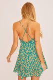 Green Pattern V-Neck Mini Dress