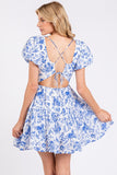 Blue & White Floral Strappy Back Dress