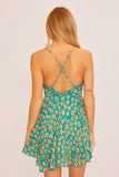Green Pattern V-Neck Mini Dress
