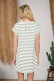 Khaki Textured Striped Short Sleeve Mini Dress