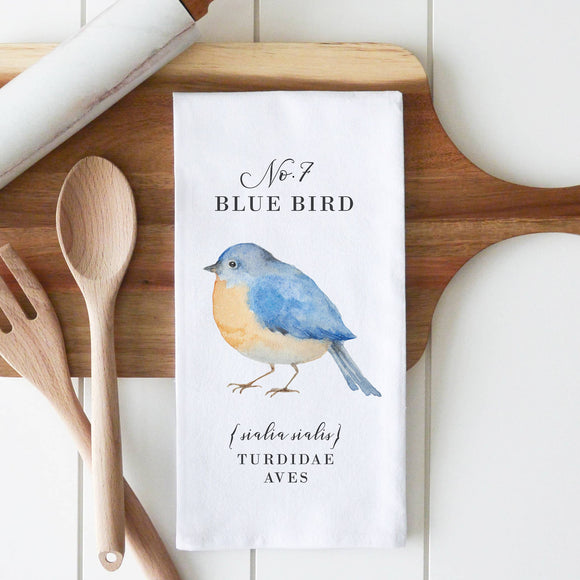 Blue Bird Tea Towel: White • 100% Cotton
