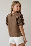 Brown Textured Puff Sleeve Top