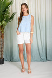 Blue Floral Embroidered Pattern Floral Lace Top